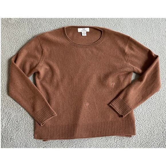 M Magachoni Cashmere Sweater Medium Embroidered Pullover Soft Cozy Brown Luxury - Picture 1 of 14